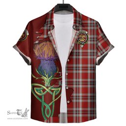 Scottish Drummond of Perth Dress Clan Tartan Crest with Thistle and Scotland Map Tartan Plaid Shirt Scottish Plaid Tartan Plaid - ScotsTee - scotstee.com