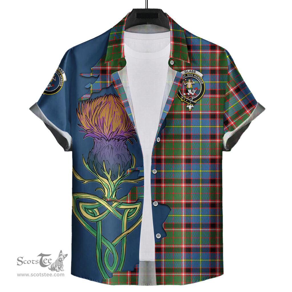 Scottish Glass Clan Tartan Crest with Thistle and Scotland Map Tartan Plaid Shirt Scottish Plaid Tartan Plaid - ScotsTee - scotstee.com