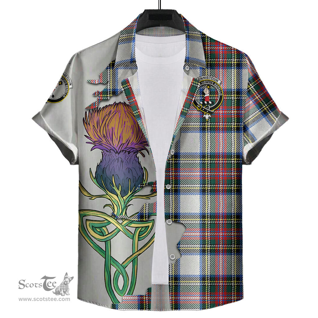 Scottish Dennistoun Clan Tartan Crest with Thistle and Scotland Map Tartan Plaid Shirt Scottish Plaid Tartan Plaid - ScotsTee - scotstee.com