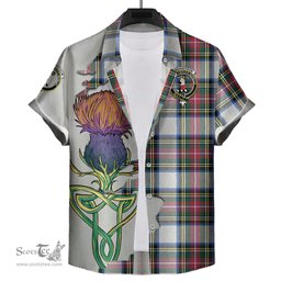 Scottish Dennistoun Clan Tartan Crest with Thistle and Scotland Map Tartan Plaid Shirt Scottish Plaid Tartan Plaid - ScotsTee - scotstee.com