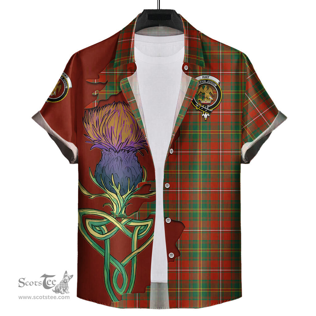 Scottish Hay Ancient Clan Tartan Crest with Thistle and Scotland Map Tartan Plaid Shirt Scottish Plaid Tartan Plaid - ScotsTee - scotstee.com