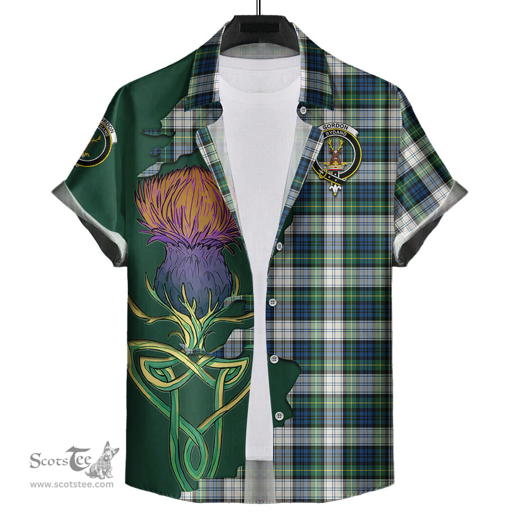 Scottish Gordon Dress Ancient Clan Tartan Crest with Thistle and Scotland Map Tartan Plaid Shirt Scottish Plaid Tartan Plaid - ScotsTee - scotstee.com