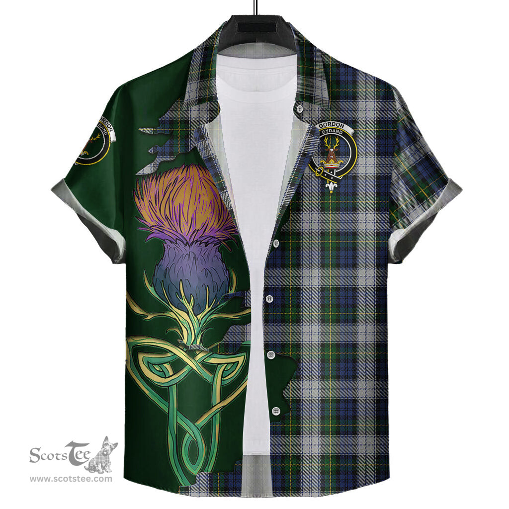Scottish Gordon Dress Clan Tartan Crest with Thistle and Scotland Map Tartan Plaid Shirt Scottish Plaid Tartan Plaid - ScotsTee - scotstee.com