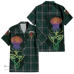 Scottish Kelly of Sleat Hunting Clan Tartan Crest with Thistle and Scotland Map Tartan Plaid Shirt Scottish Plaid Tartan Plaid - ScotsTee - scotstee.com