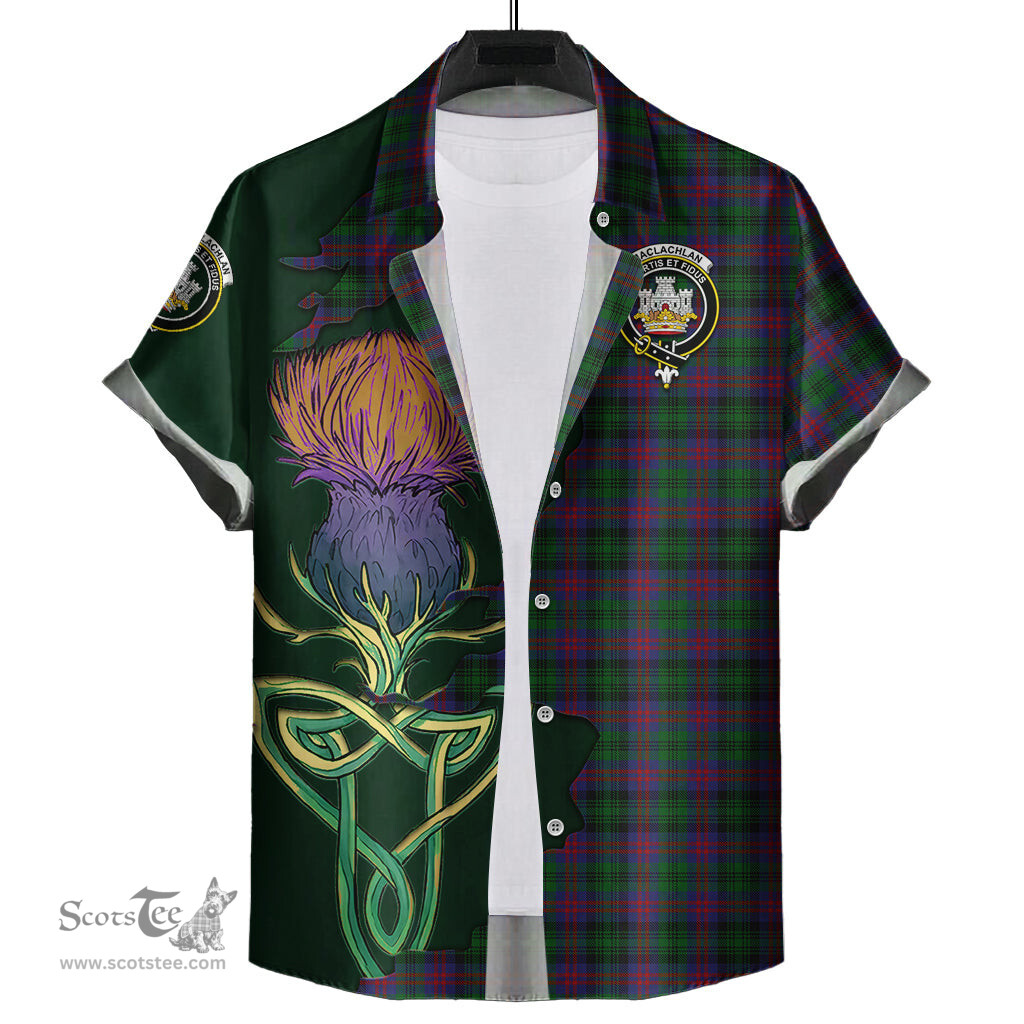 Scottish MacLachlan Hunting Clan Tartan Crest with Thistle and Scotland Map Tartan Plaid Shirt Scottish Plaid Tartan Plaid - ScotsTee - scotstee.com