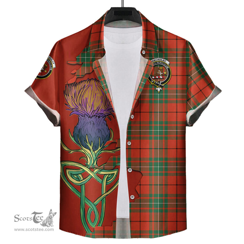 Scottish MacAulay Ancient Clan Tartan Crest with Thistle and Scotland Map Tartan Plaid Shirt Scottish Plaid Tartan Plaid - ScotsTee - scotstee.com