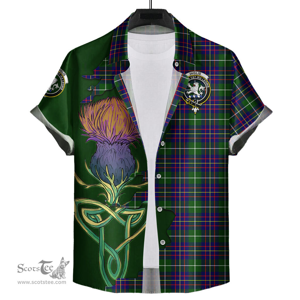 Scottish Inglis Modern Clan Tartan Crest with Thistle and Scotland Map Tartan Plaid Shirt Scottish Plaid Tartan Plaid - ScotsTee - scotstee.com