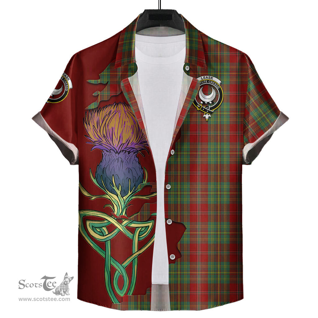 Scottish Leask Clan Tartan Crest with Thistle and Scotland Map Tartan Plaid Shirt Scottish Plaid Tartan Plaid - ScotsTee - scotstee.com