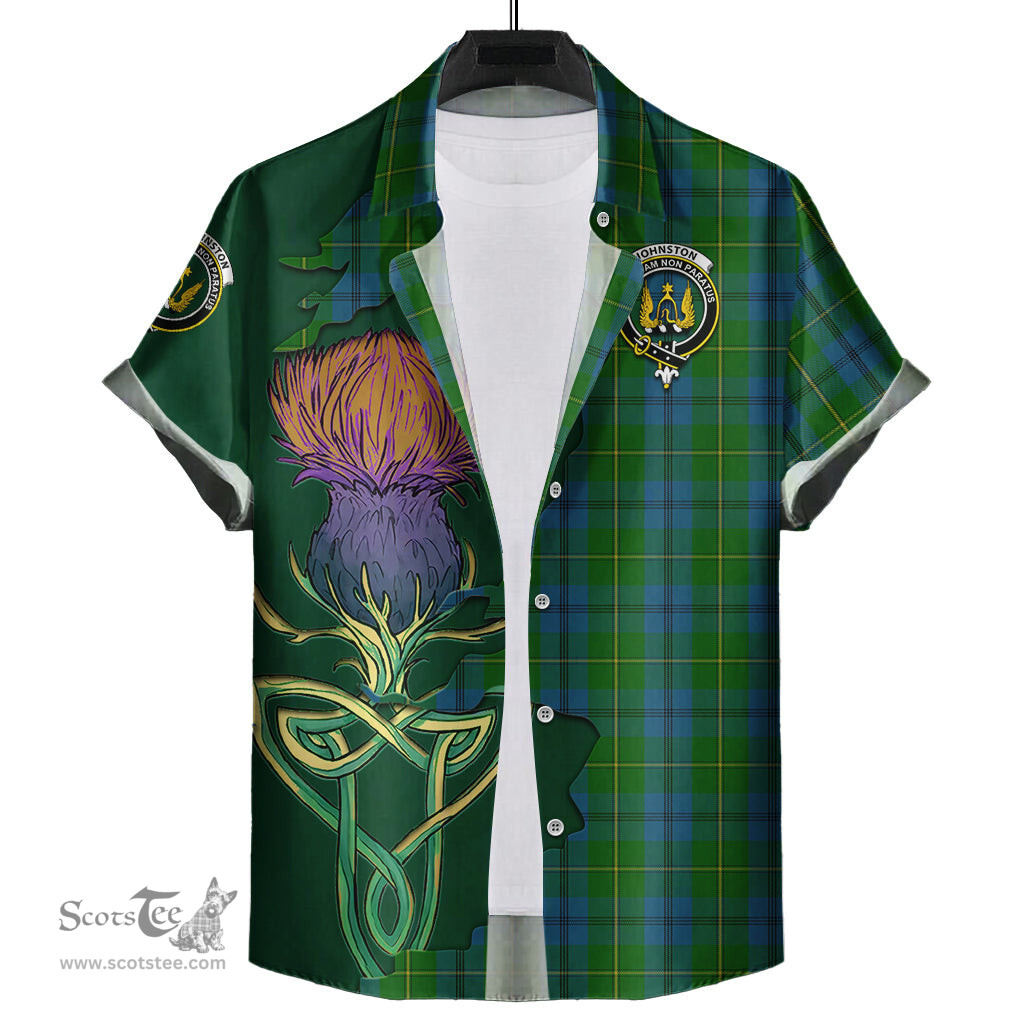 Scottish Johnston Clan Tartan Crest with Thistle and Scotland Map Tartan Plaid Shirt Scottish Plaid Tartan Plaid - ScotsTee - scotstee.com