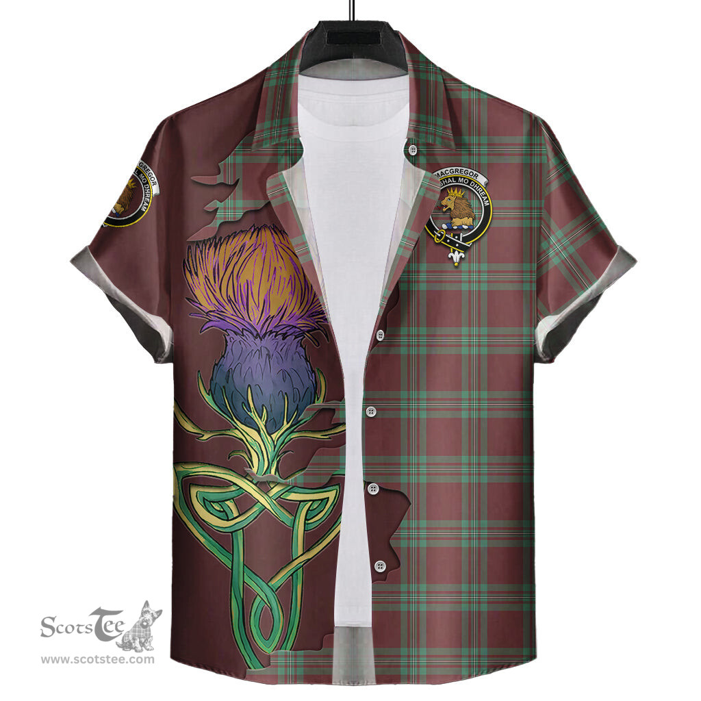 Scottish MacGregor Hunting Ancient Clan Tartan Crest with Thistle and Scotland Map Tartan Plaid Shirt Scottish Plaid Tartan Plaid - ScotsTee - scotstee.com