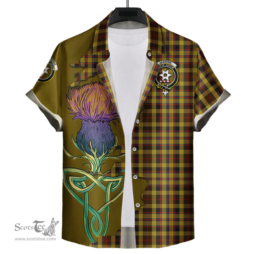 Scottish Jardine Clan Tartan Crest with Thistle and Scotland Map Tartan Plaid Shirt Scottish Plaid Tartan Plaid - ScotsTee - scotstee.com