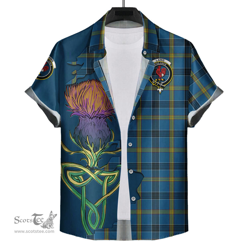 Scottish Laing Clan Tartan Crest with Thistle and Scotland Map Tartan Plaid Shirt Scottish Plaid Tartan Plaid - ScotsTee - scotstee.com