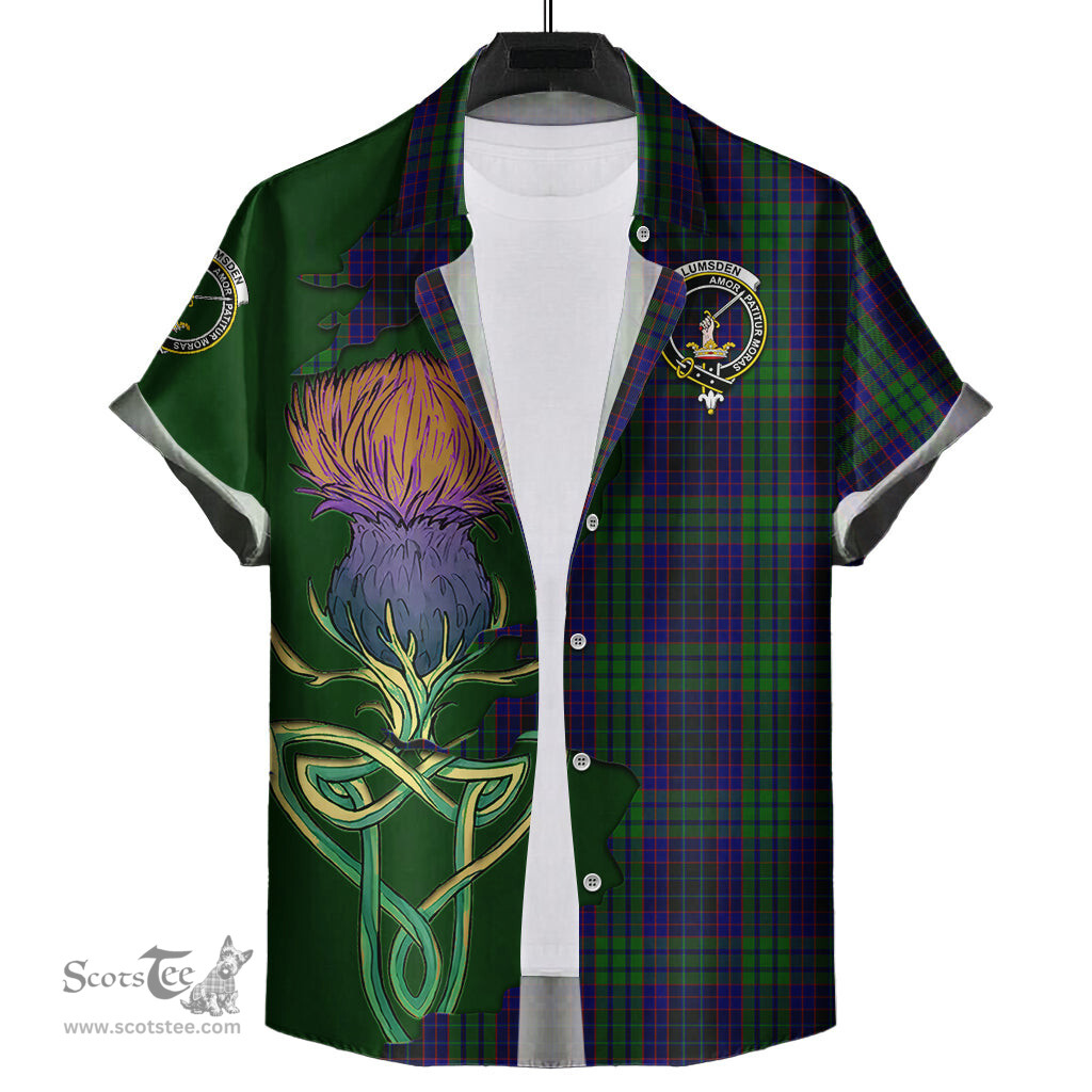 Scottish Lumsden Green Clan Tartan Crest with Thistle and Scotland Map Tartan Plaid Shirt Scottish Plaid Tartan Plaid - ScotsTee - scotstee.com