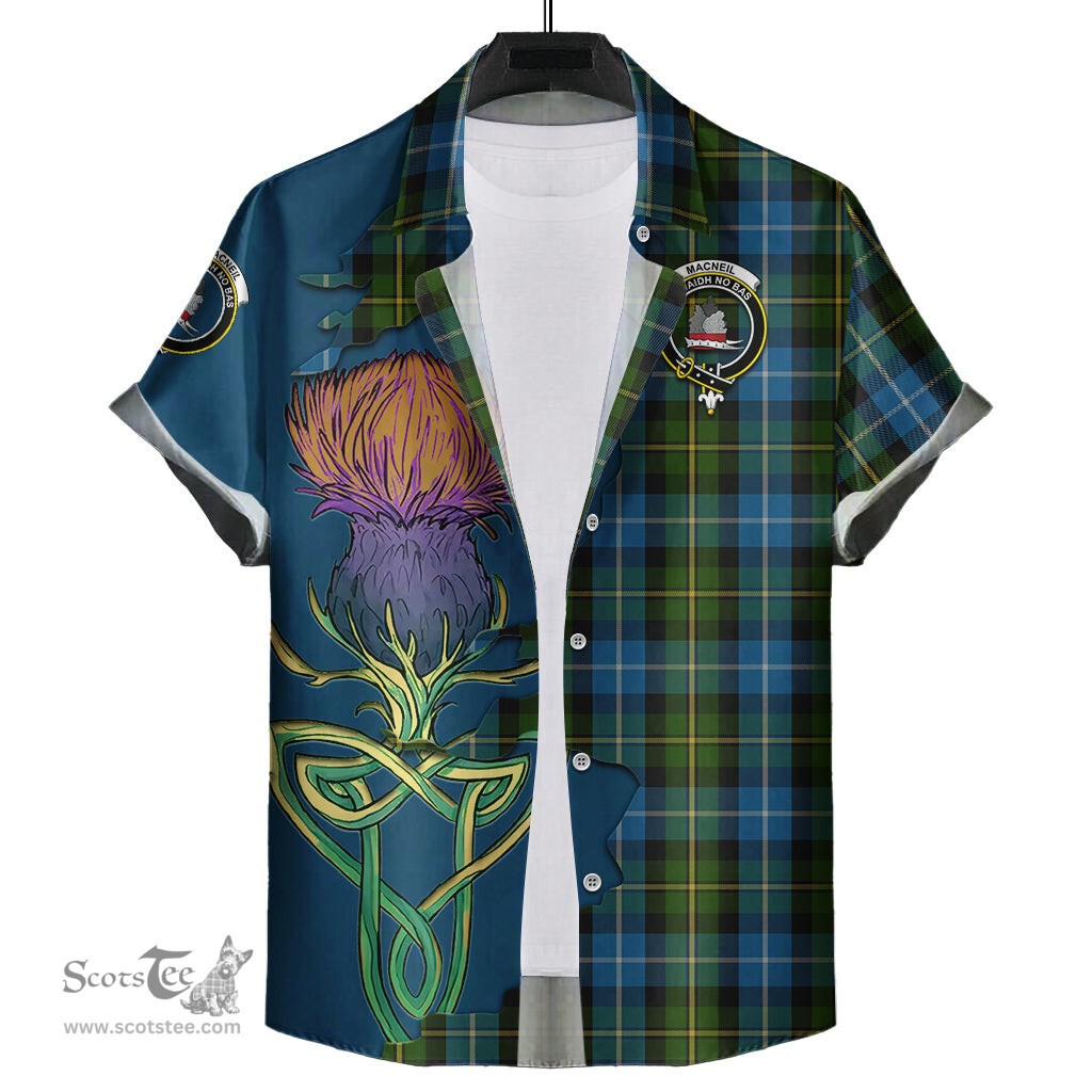 Scottish MacNeil of Barra Clan Tartan Crest with Thistle and Scotland Map Tartan Plaid Shirt Scottish Plaid Tartan Plaid - ScotsTee - scotstee.com