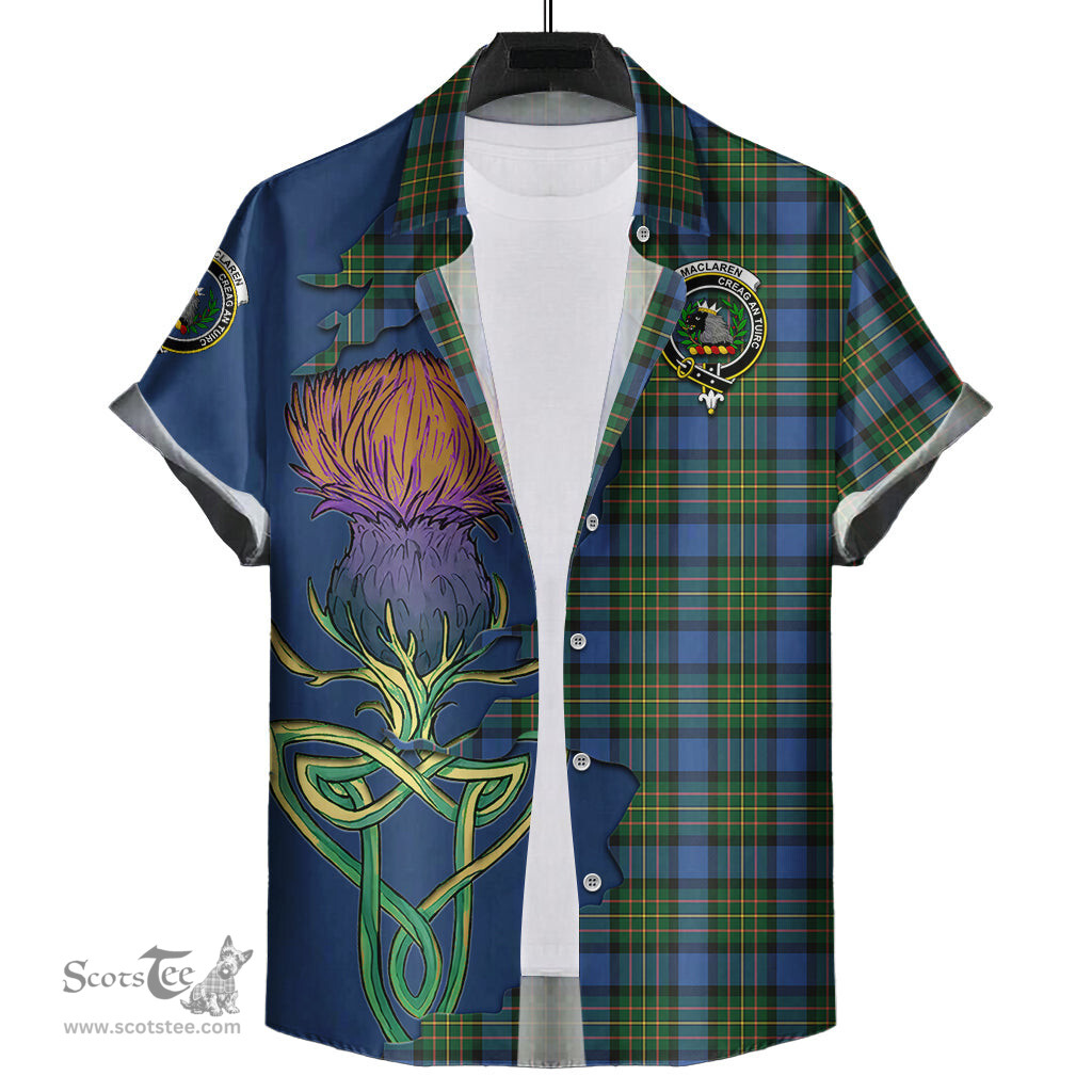 Scottish MacLaren Ancient Clan Tartan Crest with Thistle and Scotland Map Tartan Plaid Shirt Scottish Plaid Tartan Plaid - ScotsTee - scotstee.com