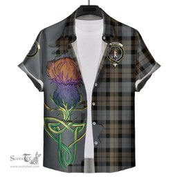 Scottish MacKay Weathered Clan Tartan Crest with Thistle and Scotland Map Tartan Plaid Shirt Scottish Plaid Tartan Plaid - ScotsTee - scotstee.com