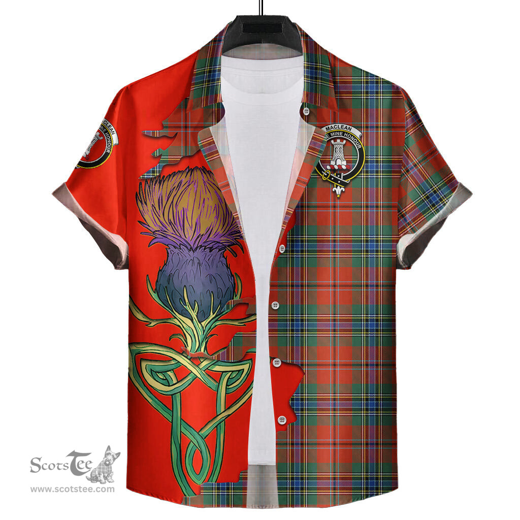 Scottish MacLean of Duart Ancient Clan Tartan Crest with Thistle and Scotland Map Tartan Plaid Shirt Scottish Plaid Tartan Plaid - ScotsTee - scotstee.com