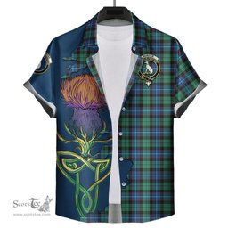 Scottish Hunter Ancient Clan Tartan Crest with Thistle and Scotland Map Tartan Plaid Shirt Scottish Plaid Tartan Plaid - ScotsTee - scotstee.com