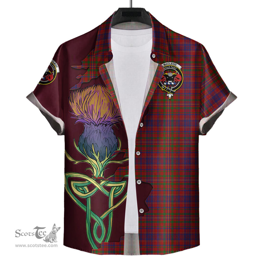 Scottish MacLeod Red Clan Tartan Crest with Thistle and Scotland Map Tartan Plaid Shirt Scottish Plaid Tartan Plaid - ScotsTee - scotstee.com