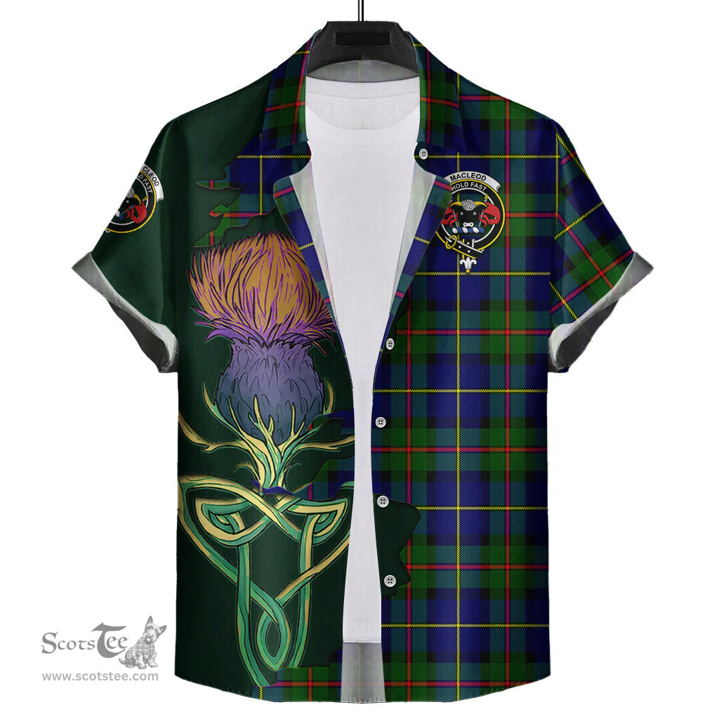 Scottish MacLeod of Harris Modern Clan Tartan Crest with Thistle and Scotland Map Tartan Plaid Shirt Scottish Plaid Tartan Plaid - ScotsTee - scotstee.com