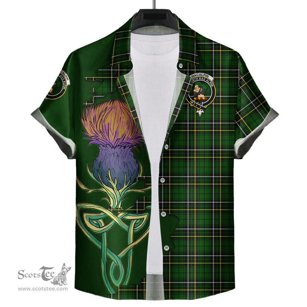 Scottish MacAlpin Modern Clan Tartan Crest with Thistle and Scotland Map Tartan Plaid Shirt Scottish Plaid Tartan Plaid - ScotsTee - scotstee.com