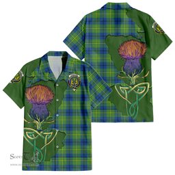 Scottish Johnston Ancient Clan Tartan Crest with Thistle and Scotland Map Tartan Plaid Shirt Scottish Plaid Tartan Plaid - ScotsTee - scotstee.com