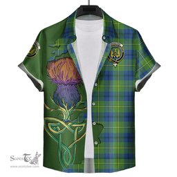 Scottish Johnston Ancient Clan Tartan Crest with Thistle and Scotland Map Tartan Plaid Shirt Scottish Plaid Tartan Plaid - ScotsTee - scotstee.com