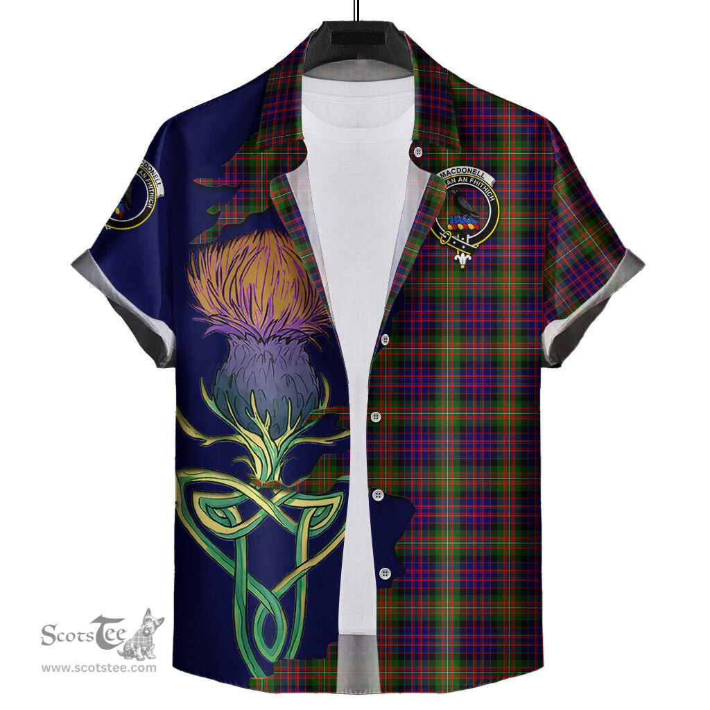Scottish MacDonell of Glengarry Modern Clan Tartan Crest with Thistle and Scotland Map Tartan Plaid Shirt Scottish Plaid Tartan Plaid - ScotsTee - scotstee.com