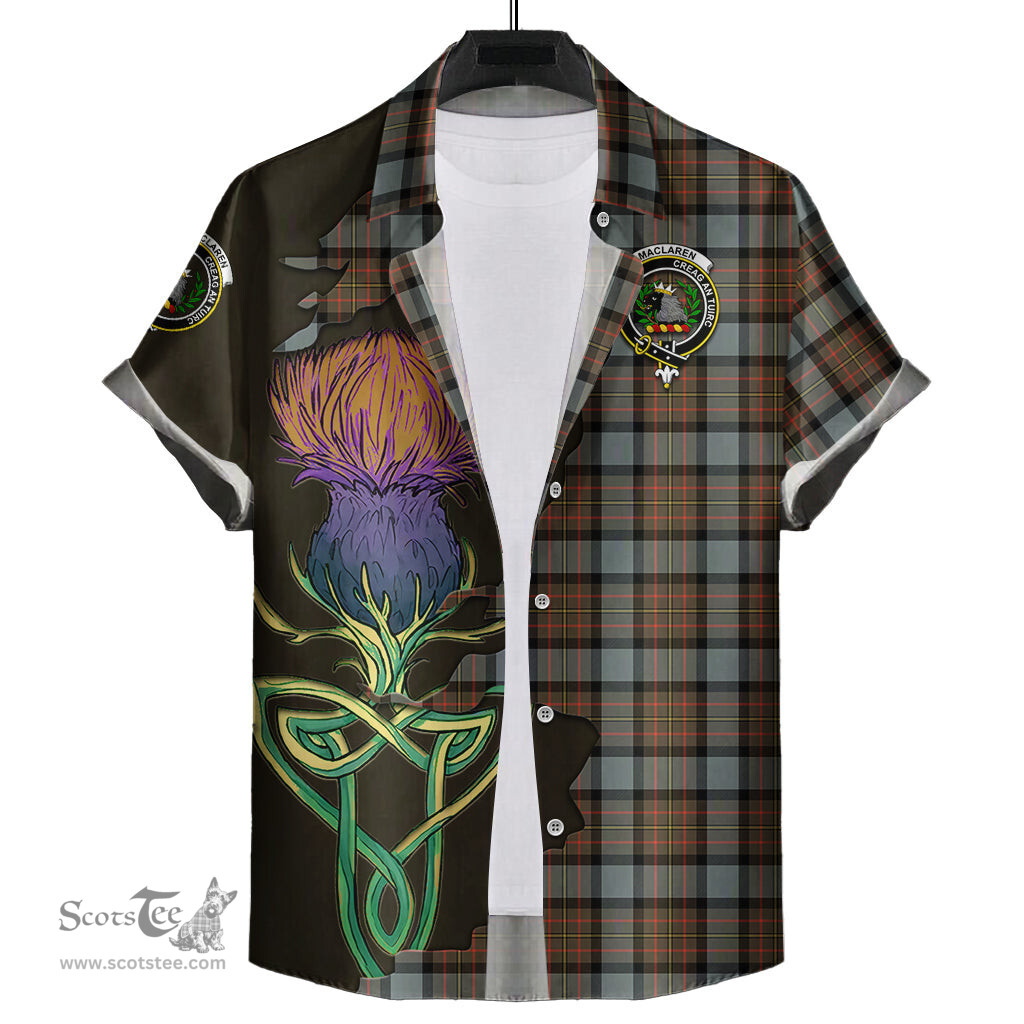 Scottish MacLaren Weathered Clan Tartan Crest with Thistle and Scotland Map Tartan Plaid Shirt Scottish Plaid Tartan Plaid - ScotsTee - scotstee.com