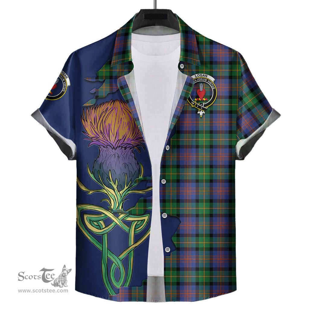 Scottish Logan Ancient Clan Tartan Crest with Thistle and Scotland Map Tartan Plaid Shirt Scottish Plaid Tartan Plaid - ScotsTee - scotstee.com