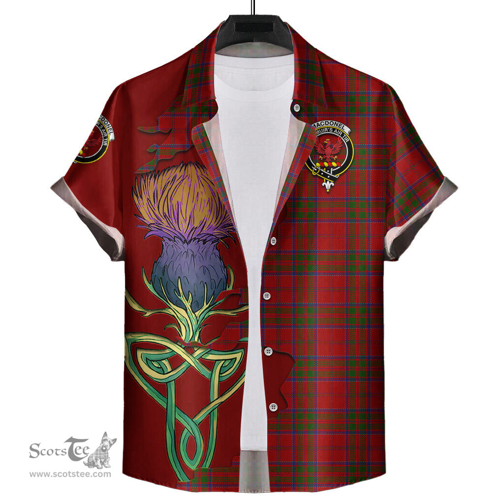 Scottish MacDonell of Keppoch Clan Tartan Crest with Thistle and Scotland Map Tartan Plaid Shirt Scottish Plaid Tartan Plaid - ScotsTee - scotstee.com