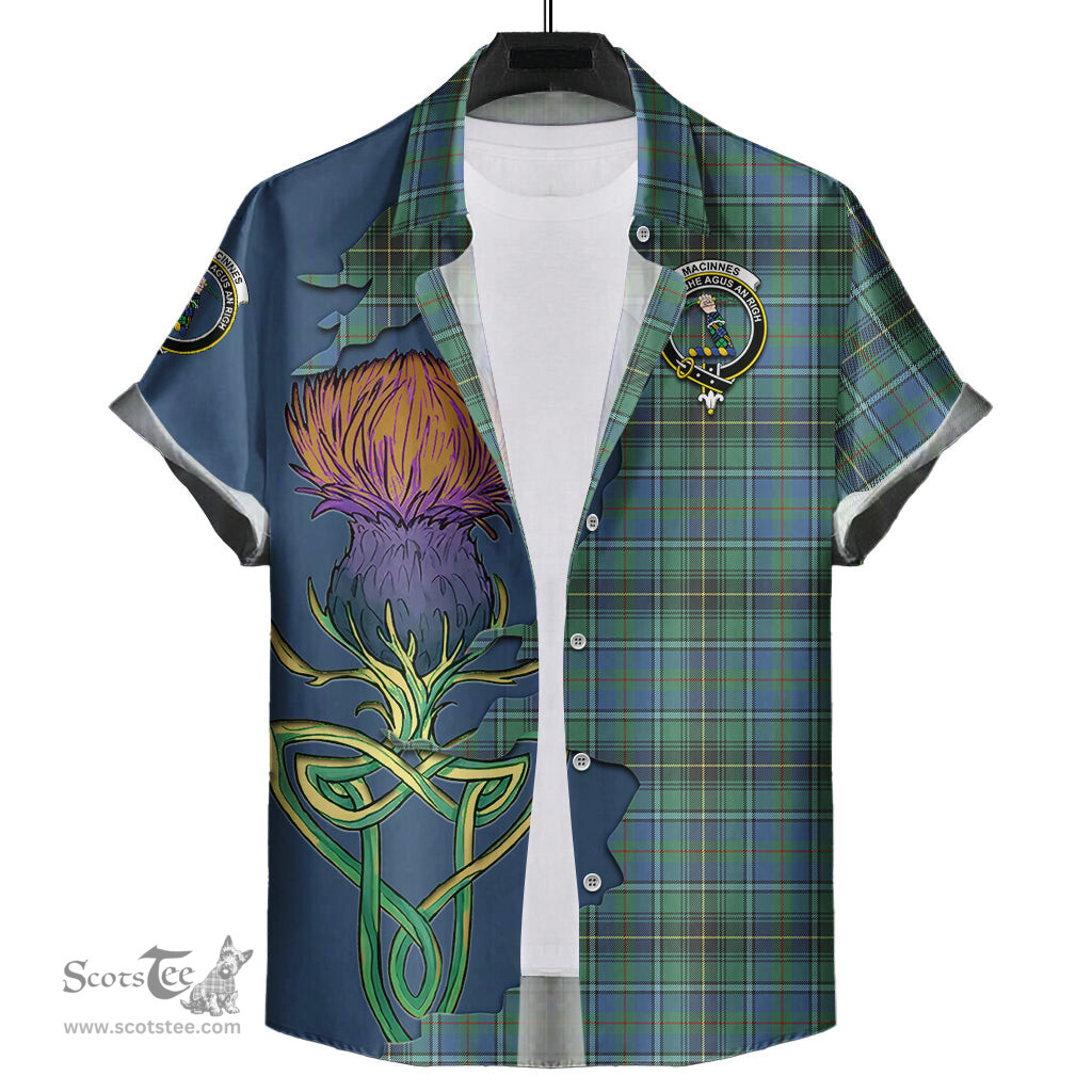 Scottish MacInnes Ancient Clan Tartan Crest with Thistle and Scotland Map Tartan Plaid Shirt Scottish Plaid Tartan Plaid - ScotsTee - scotstee.com