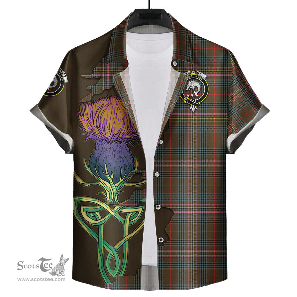 Scottish Kennedy Weathered Clan Tartan Crest with Thistle and Scotland Map Tartan Plaid Shirt Scottish Plaid Tartan Plaid - ScotsTee - scotstee.com