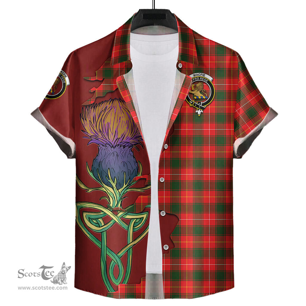Scottish MacFie Modern Clan Tartan Crest with Thistle and Scotland Map Tartan Plaid Shirt Scottish Plaid Tartan Plaid - ScotsTee - scotstee.com