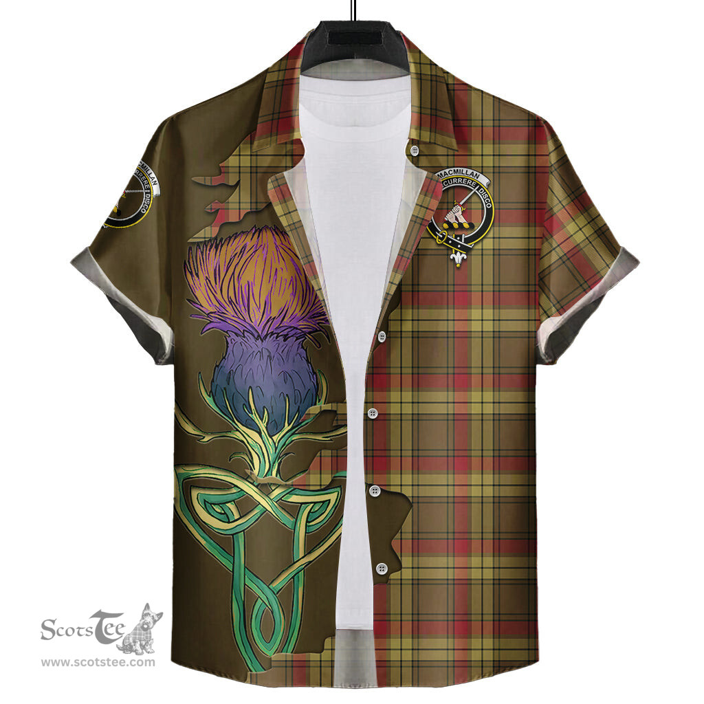 Scottish MacMillan Old Weathered Clan Tartan Crest with Thistle and Scotland Map Tartan Plaid Shirt Scottish Plaid Tartan Plaid - ScotsTee - scotstee.com