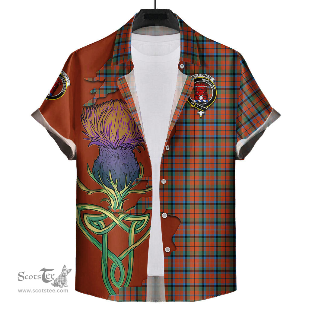 Scottish MacNaughton Ancient Clan Tartan Crest with Thistle and Scotland Map Tartan Plaid Shirt Scottish Plaid Tartan Plaid - ScotsTee - scotstee.com