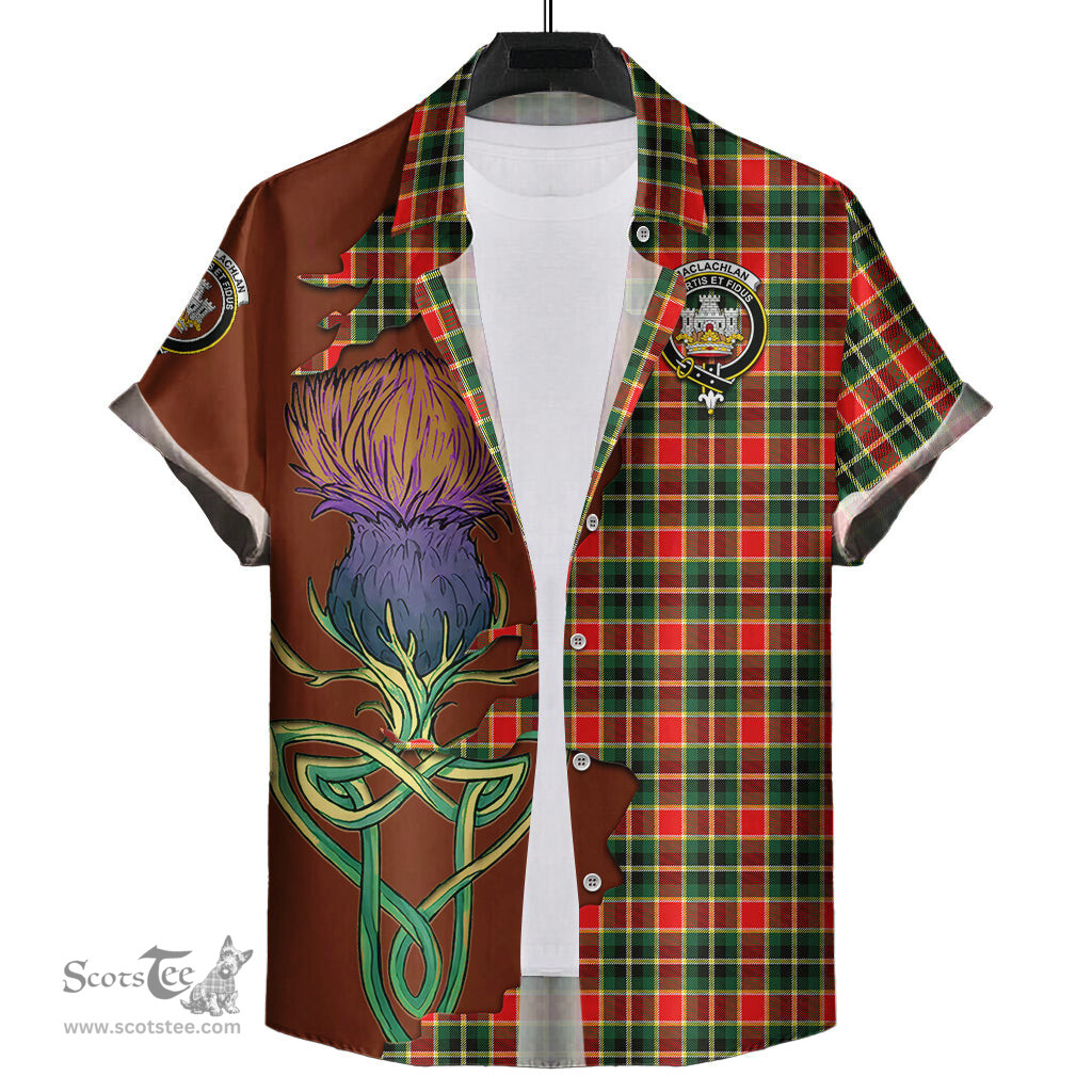 Scottish MacLachlan Hunting Modern Clan Tartan Crest with Thistle and Scotland Map Tartan Plaid Shirt Scottish Plaid Tartan Plaid - ScotsTee - scotstee.com