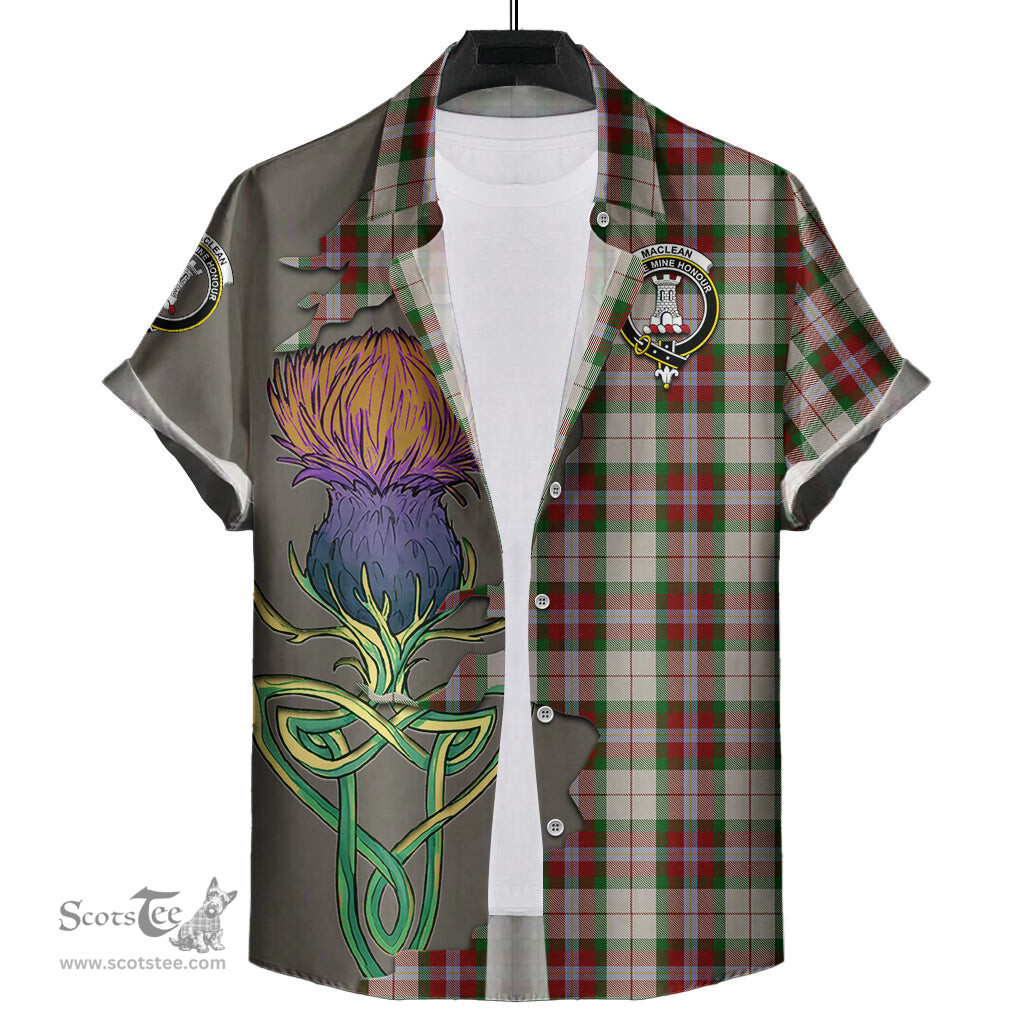Scottish MacLean Dress Clan Tartan Crest with Thistle and Scotland Map Tartan Plaid Shirt Scottish Plaid Tartan Plaid - ScotsTee - scotstee.com