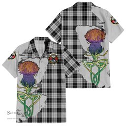 Scottish MacLeod Black and White Clan Tartan Crest with Thistle and Scotland Map Tartan Plaid Shirt Scottish Plaid Tartan Plaid - ScotsTee - scotstee.com
