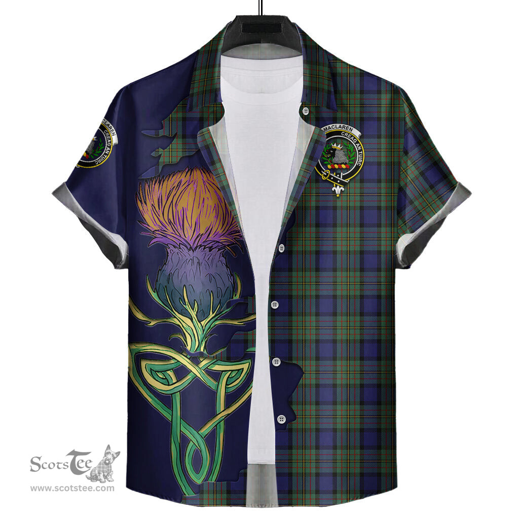 Scottish MacLaren Clan Tartan Crest with Thistle and Scotland Map Tartan Plaid Shirt Scottish Plaid Tartan Plaid - ScotsTee - scotstee.com