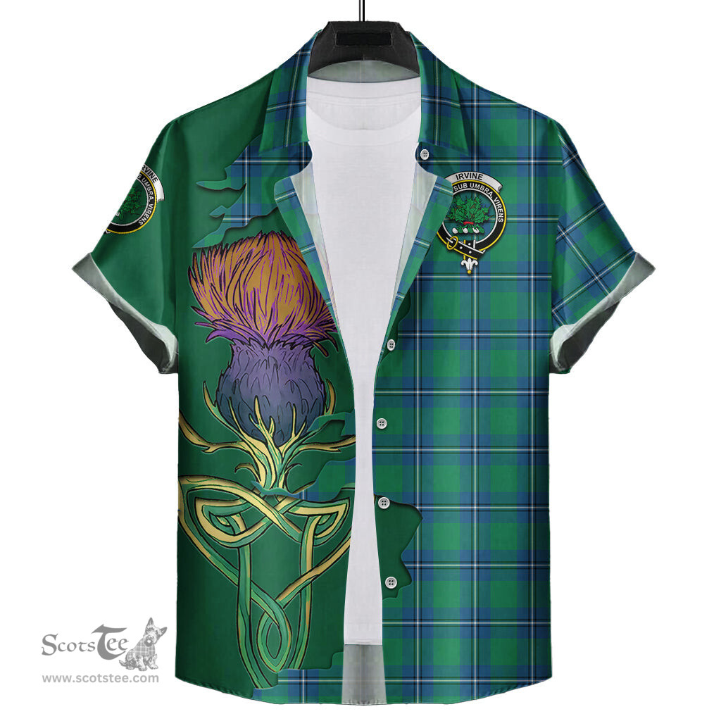 Scottish Irvine Ancient Clan Tartan Crest with Thistle and Scotland Map Tartan Plaid Shirt Scottish Plaid Tartan Plaid - ScotsTee - scotstee.com