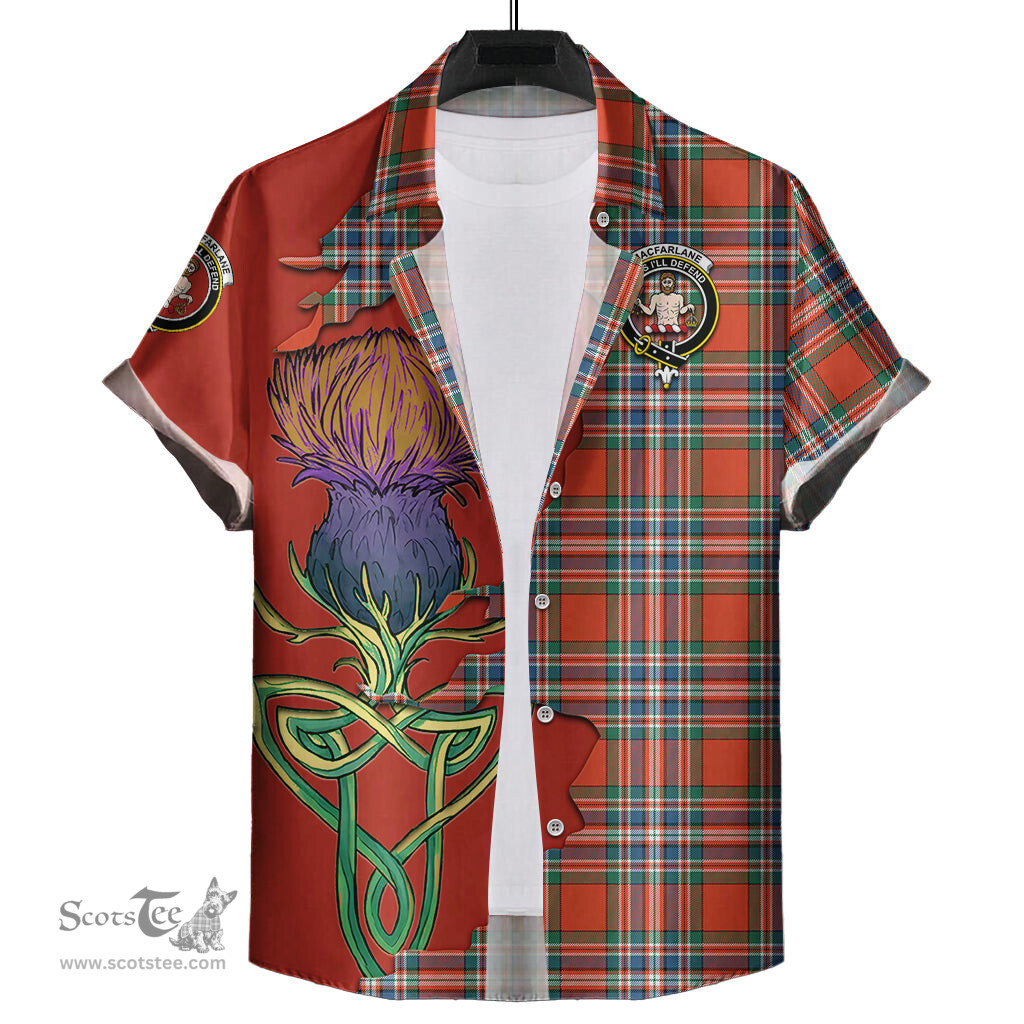 Scottish MacFarlane Ancient Clan Tartan Crest with Thistle and Scotland Map Tartan Plaid Shirt Scottish Plaid Tartan Plaid - ScotsTee - scotstee.com