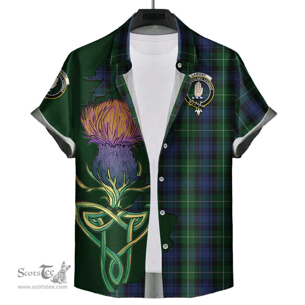 Scottish Lamont #2 Clan Tartan Crest with Thistle and Scotland Map Tartan Plaid Shirt Scottish Plaid Tartan Plaid - ScotsTee - scotstee.com