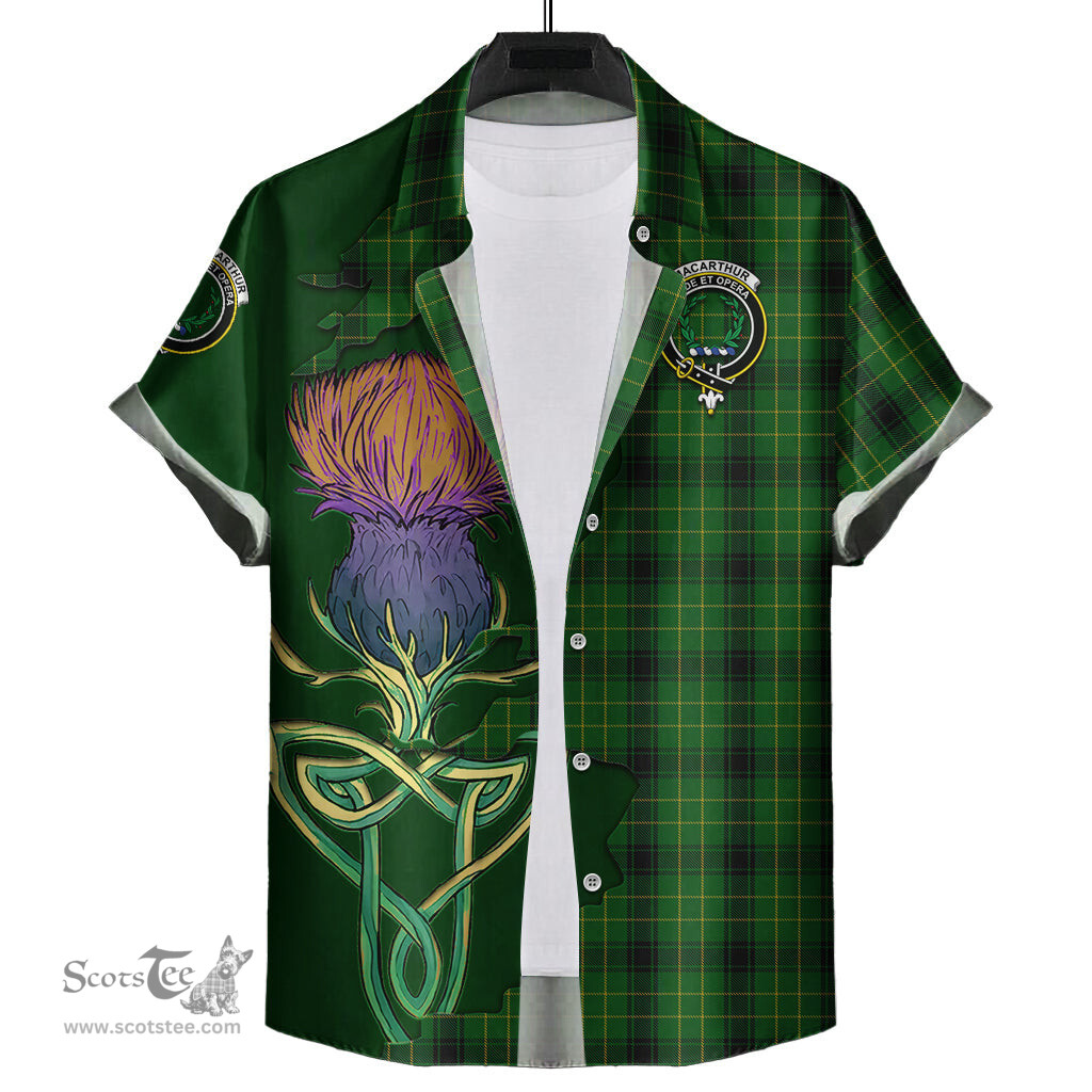 Scottish MacArthur Highland Clan Tartan Crest with Thistle and Scotland Map Tartan Plaid Shirt Scottish Plaid Tartan Plaid - ScotsTee - scotstee.com