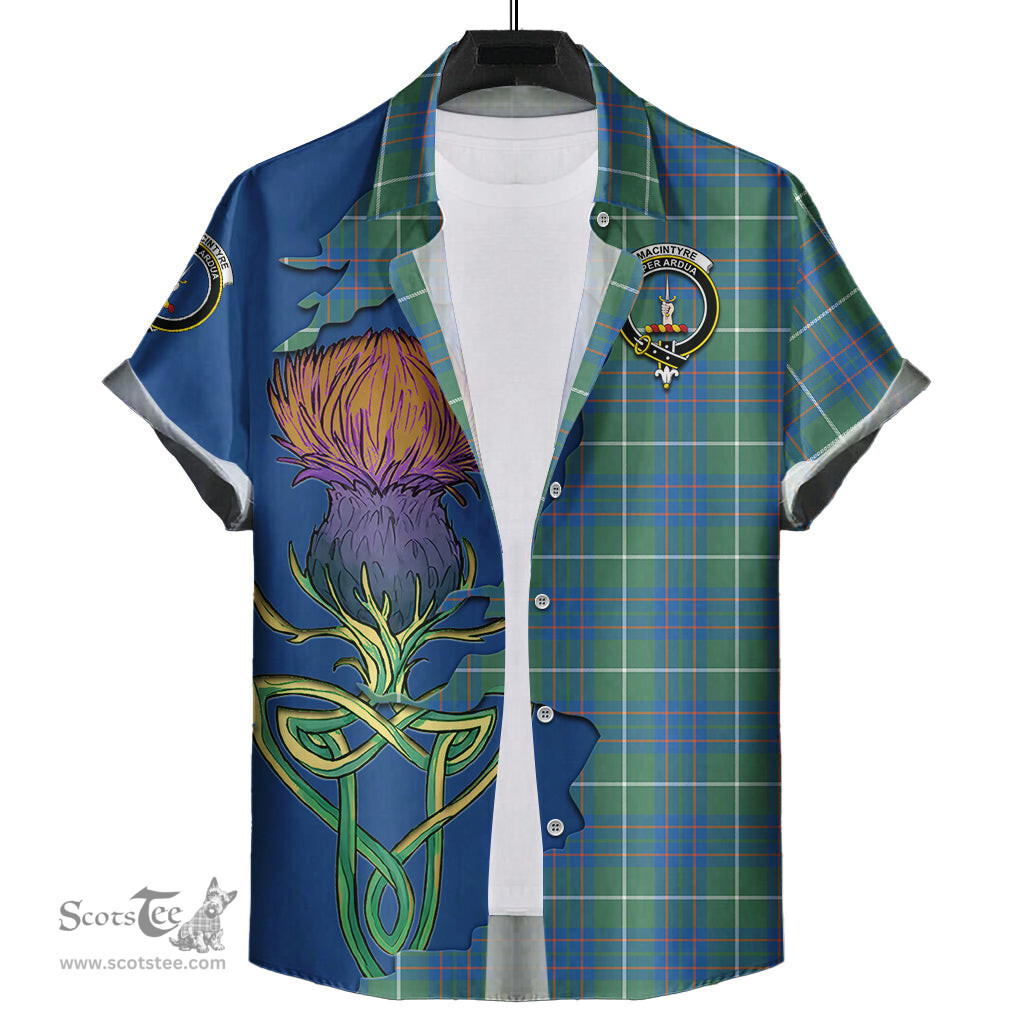Scottish MacIntyre Hunting Ancient Clan Tartan Crest with Thistle and Scotland Map Tartan Plaid Shirt Scottish Plaid Tartan Plaid - ScotsTee - scotstee.com