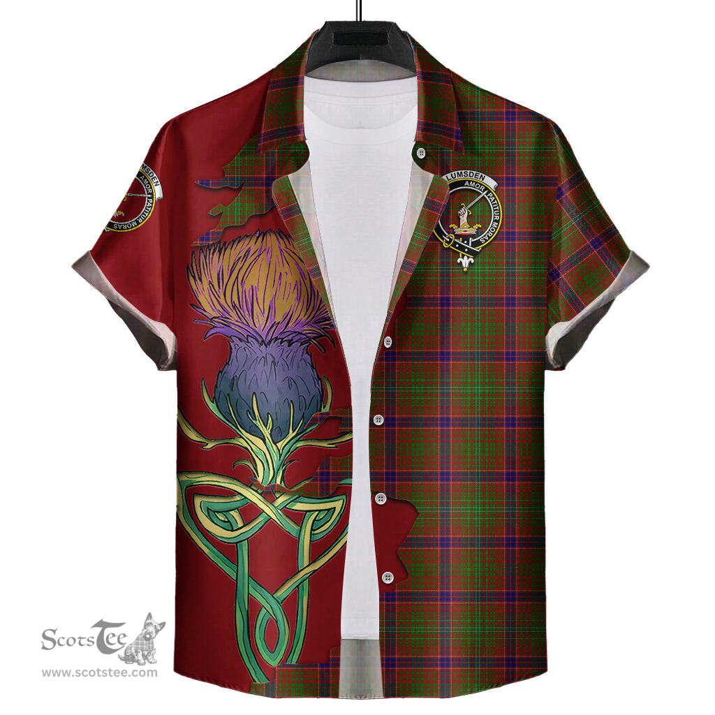Scottish Lumsden Clan Tartan Crest with Thistle and Scotland Map Tartan Plaid Shirt Scottish Plaid Tartan Plaid - ScotsTee - scotstee.com