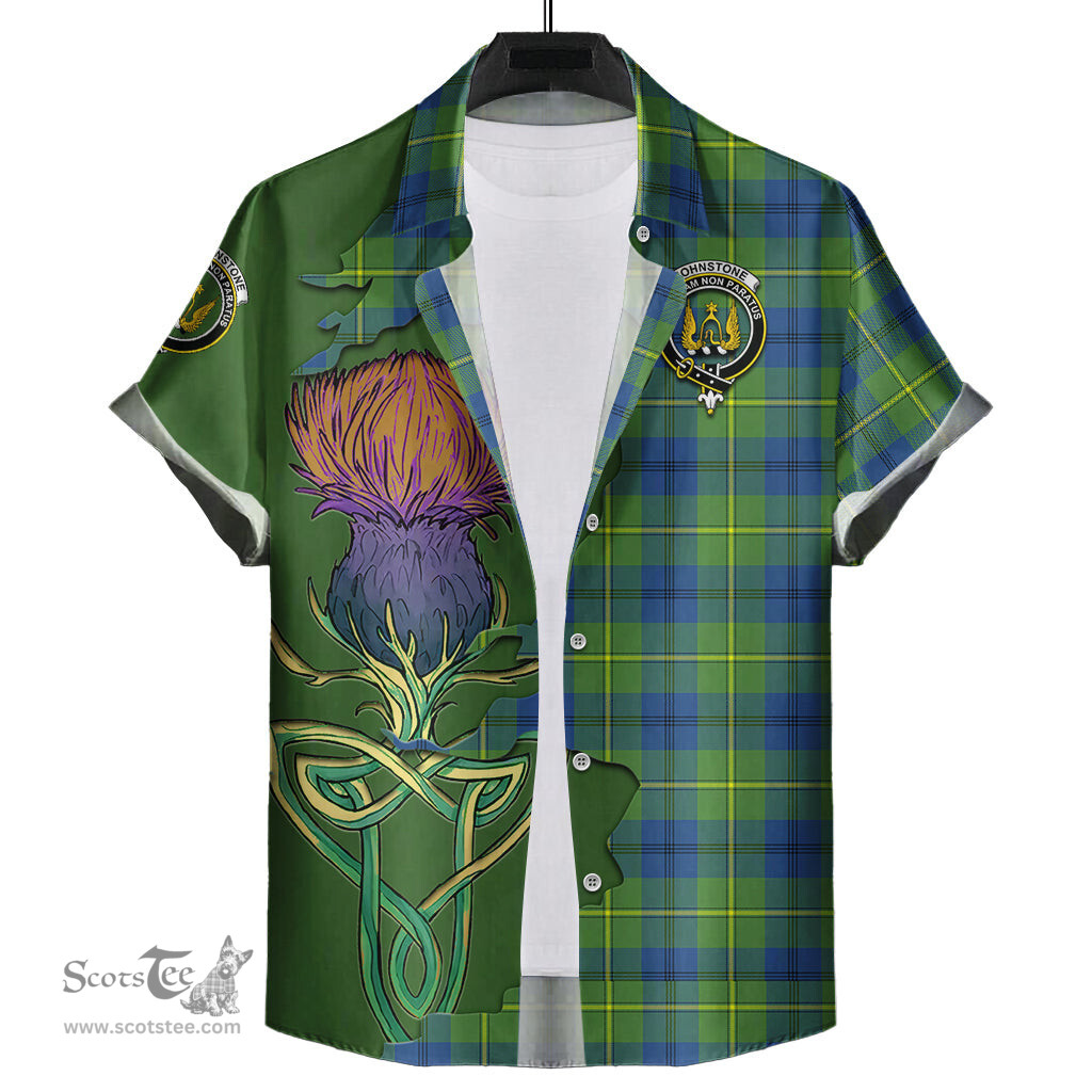 Scottish Johnstone Ancient Clan Tartan Crest with Thistle and Scotland Map Tartan Plaid Shirt Scottish Plaid Tartan Plaid - ScotsTee - scotstee.com