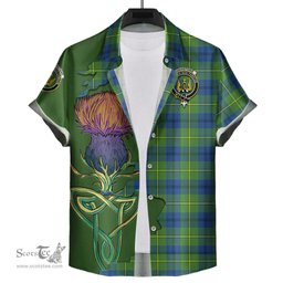Scottish Johnstone Ancient Clan Tartan Crest with Thistle and Scotland Map Tartan Plaid Shirt Scottish Plaid Tartan Plaid - ScotsTee - scotstee.com