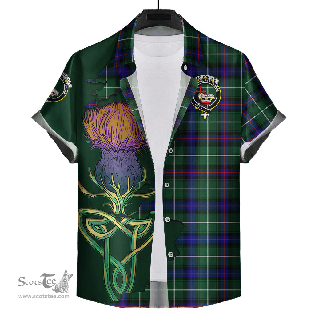 Scottish MacDonald of the Isles Hunting Modern Clan Tartan Crest with Thistle and Scotland Map Tartan Plaid Shirt Scottish Plaid Tartan Plaid - ScotsTee - scotstee.com