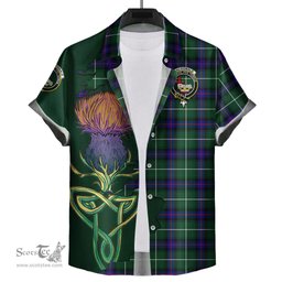 Scottish MacDonald of the Isles Hunting Modern Clan Tartan Crest with Thistle and Scotland Map Tartan Plaid Shirt Scottish Plaid Tartan Plaid - ScotsTee - scotstee.com
